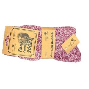 Heat Trendz Faux Lamb Wool Blend Socks 2 Pairs (Reddish Pink & White)